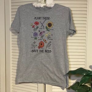 Gray Graphic Tee with Floral Print